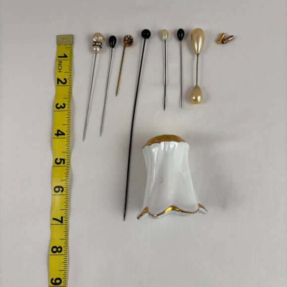 Antique Noritake Nippon Hat Pin Holder plus 7 Hat Pins - Picture 9 of 12